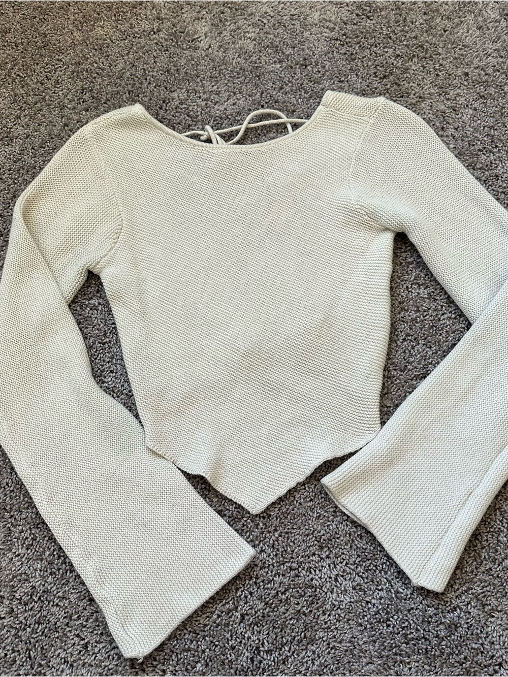 Le Lis Cream Knit Cropped Top with Back Tie